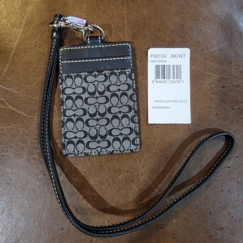 Coach Black Leather and Gray Wristlet Card , I D Holder